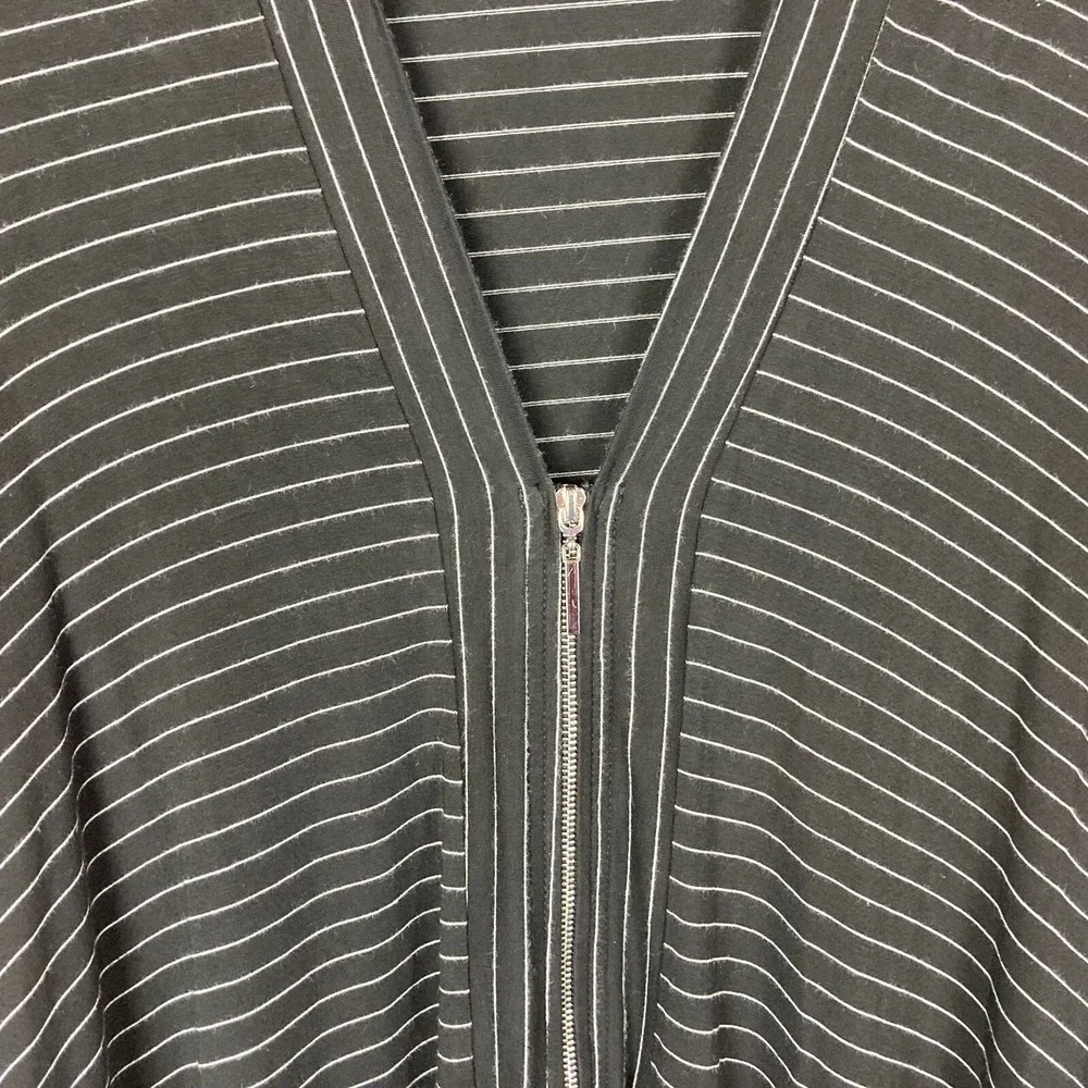 Comfy USA Cardigan Womens XS Black‎ White Striped Zip Front V-Neck Long Sleeve